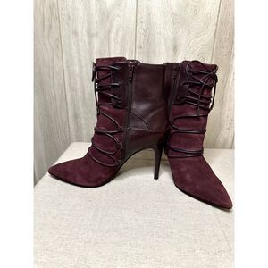 Womens 8.5 Nine West Mauve/Maroon Pointy toe Bootie Heels Leather/Suede Size 8.5